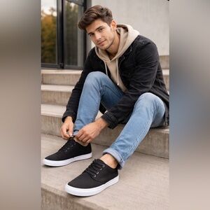 Classic Black Canvas Men's Sneakers with White Sole